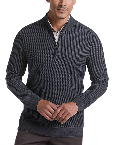 Joseph Abboud Navy Wool Blend Modern Fit 1/4-Zip Sweater - Men's Sale ...