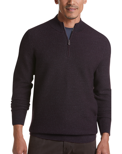Joseph Abboud Burgundy Wool Blend Modern Fit 1/4-Zip Sweater - Men's ...