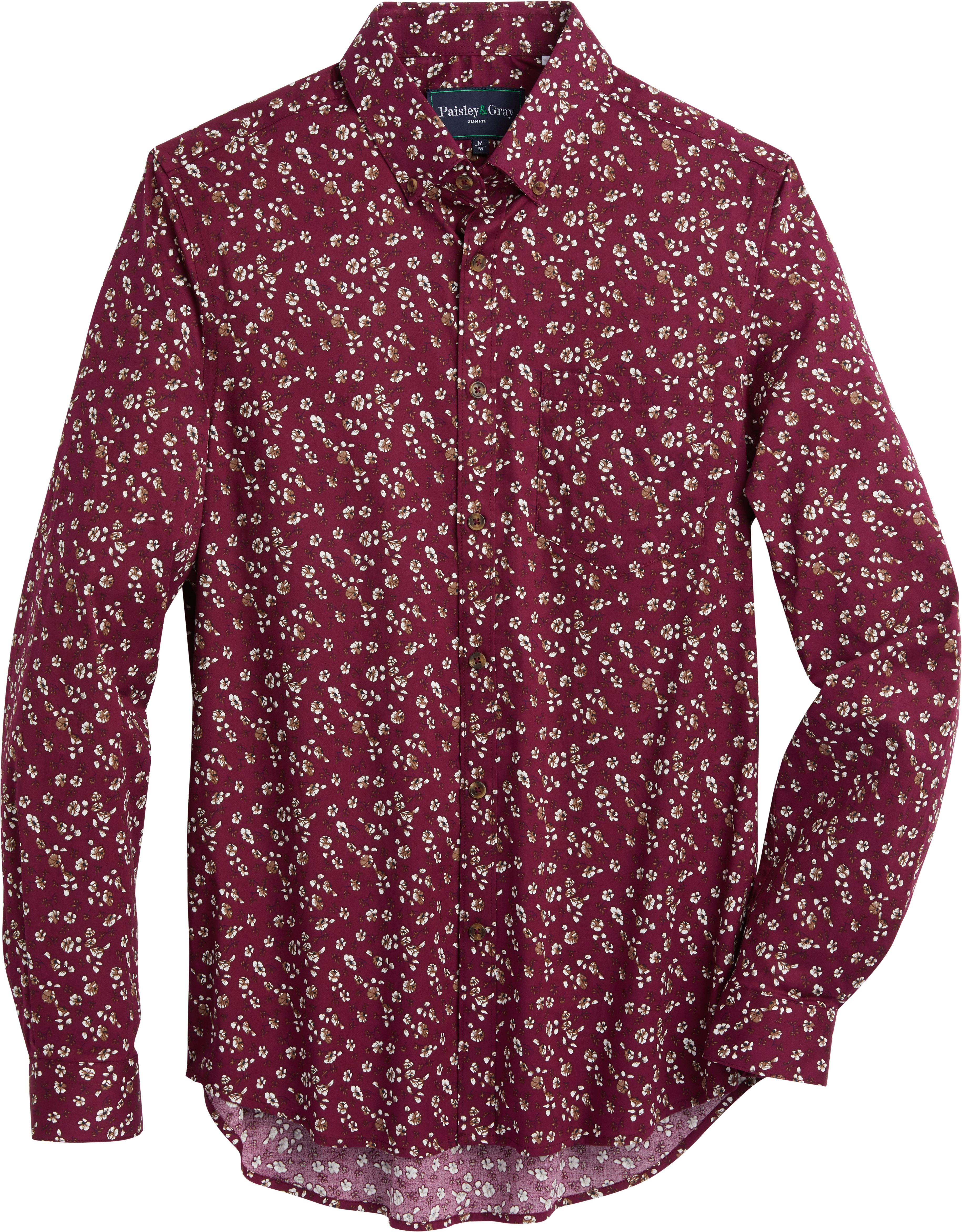 Paisley & Gray Slim Fit Sport Shirt, Burgundy & Brown Floral - Men's
