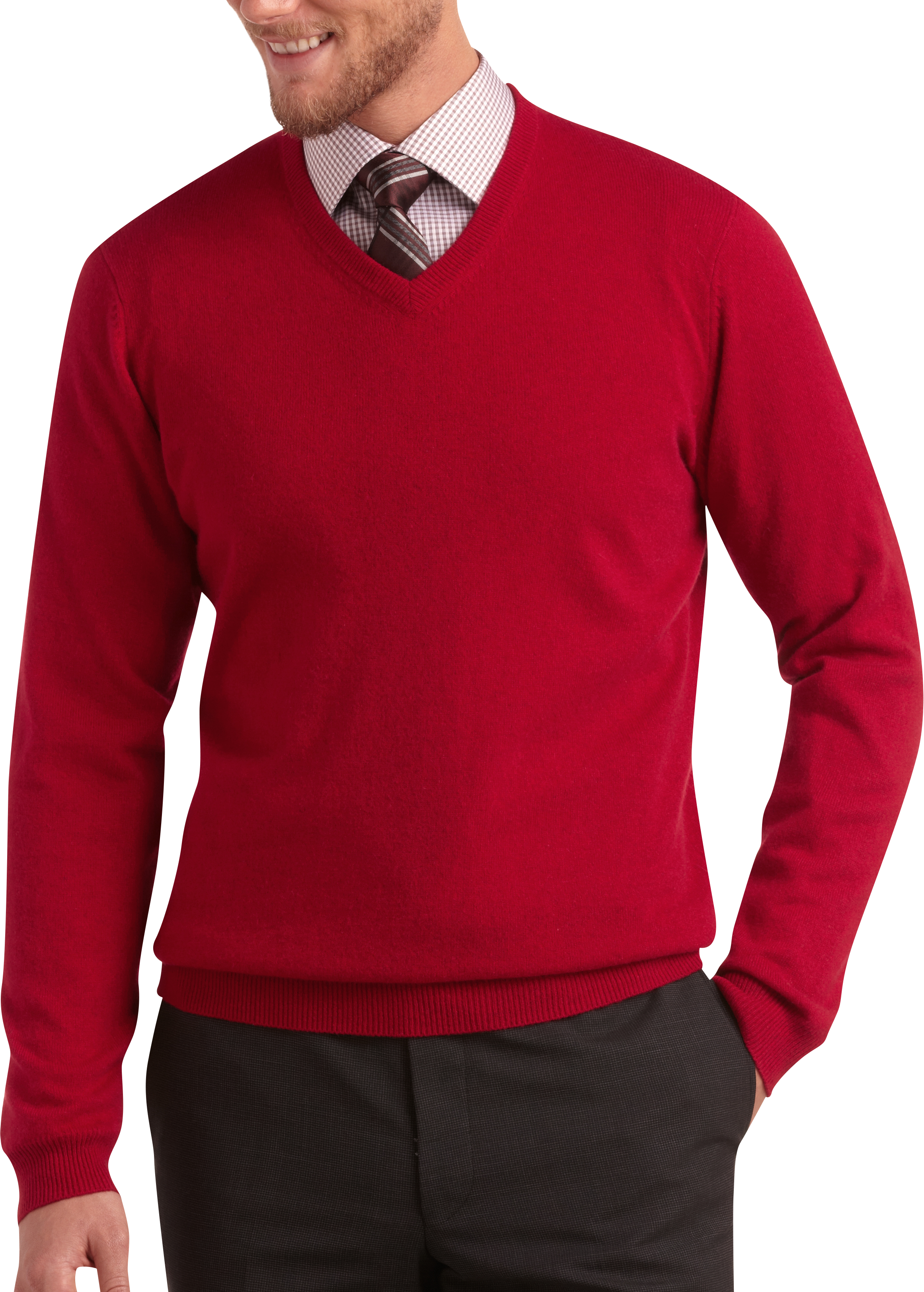 Pronto Uomo Red Cashmere V-Neck Sweater - Men's Sale | Men's Wearhouse