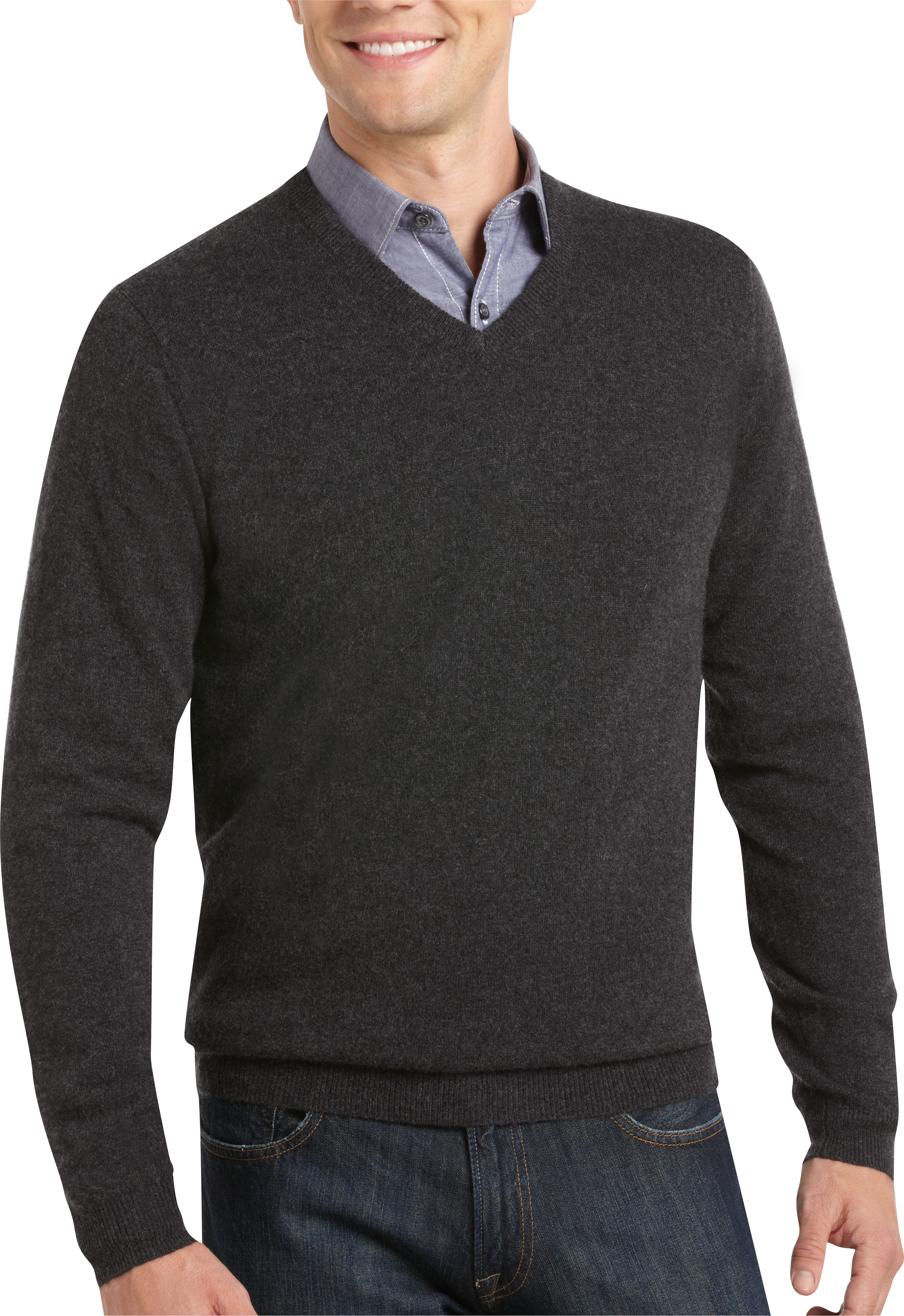 Pronto Uomo Charcoal V-Neck Cashmere Modern Fit Sweater - Men's Sale ...