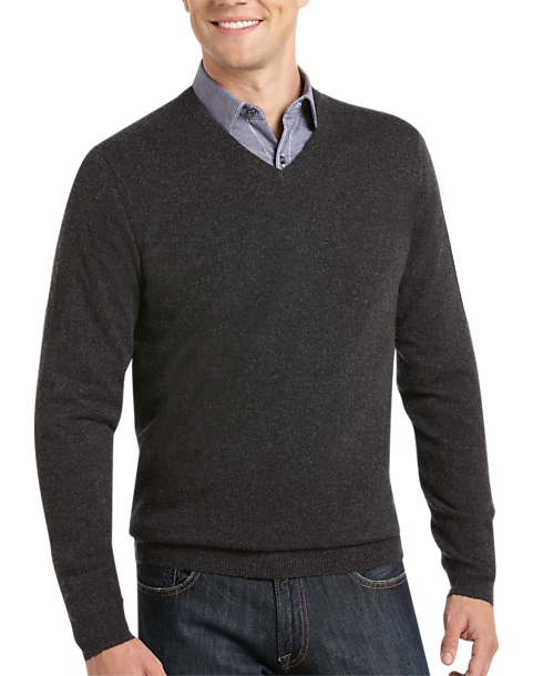 Pronto Uomo Charcoal V-Neck Cashmere Modern Fit Sweater - Men's Sale ...