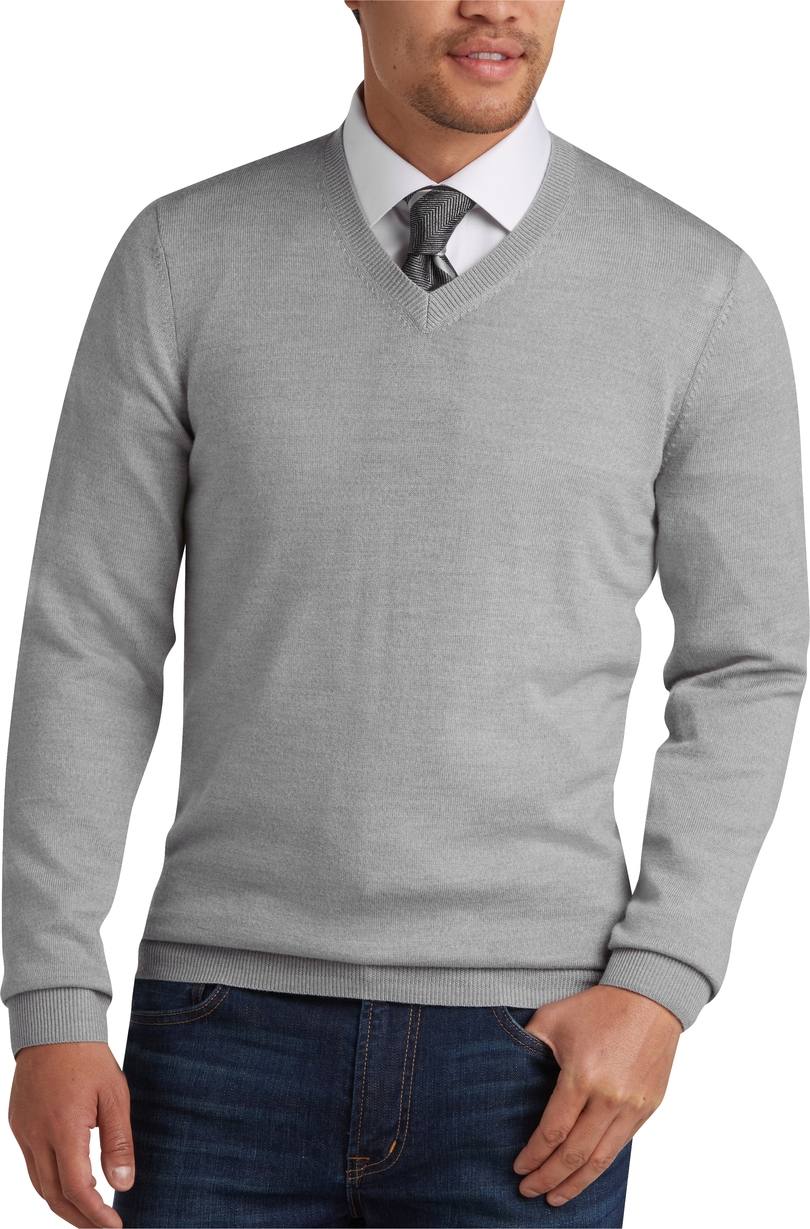 grey v neck sweater