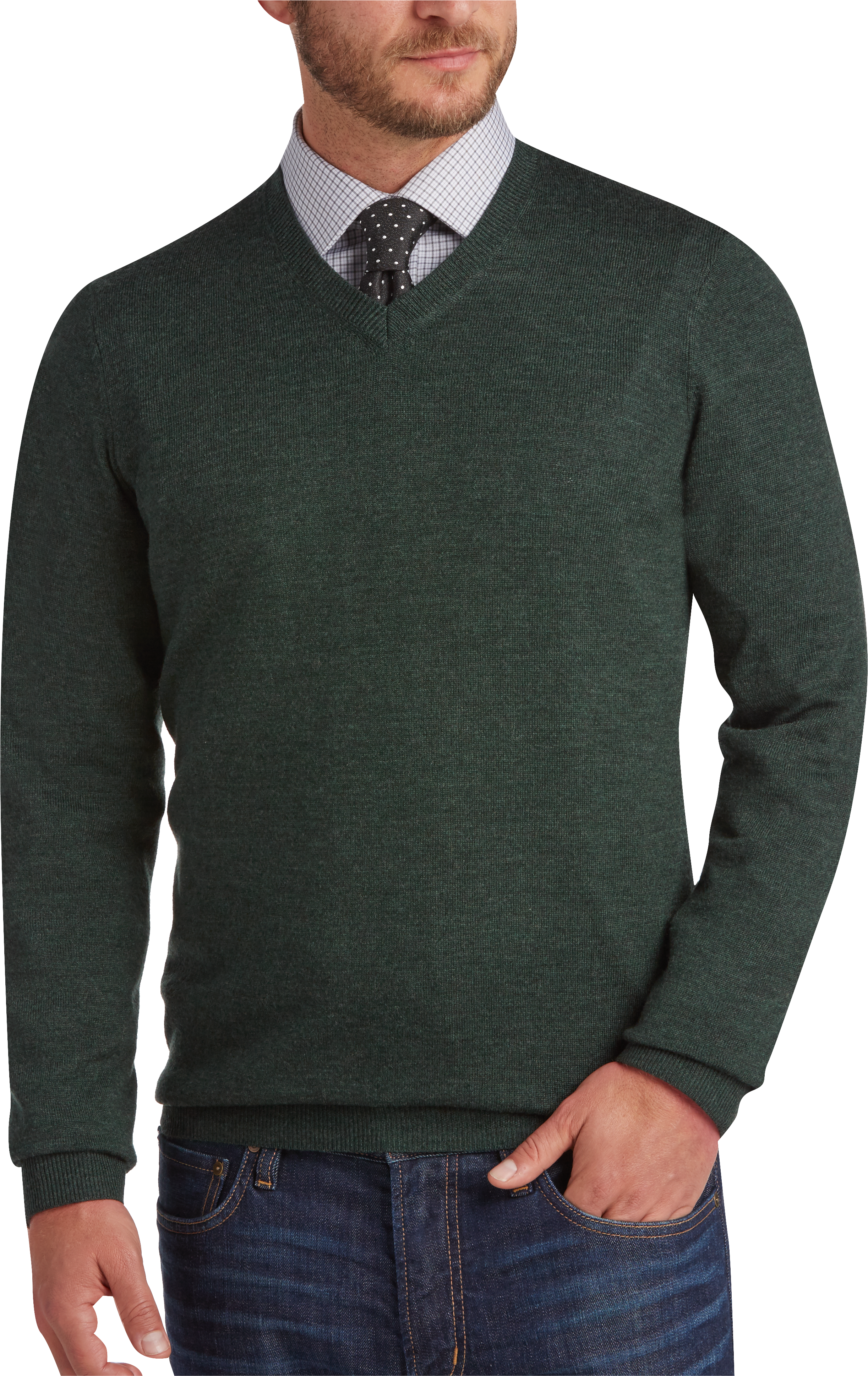 dark green sweater mens outfit
