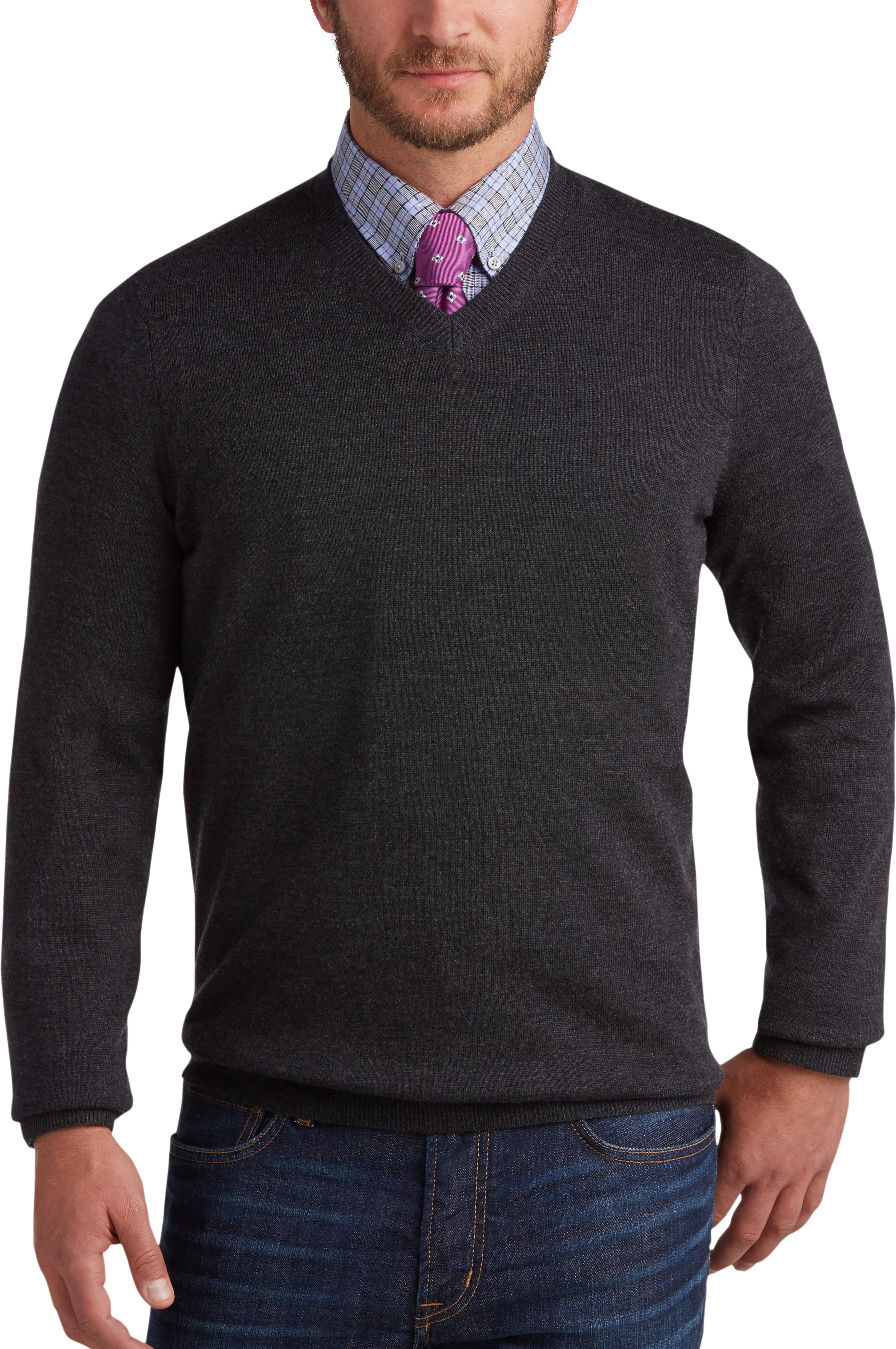 Joseph Abboud Charcoal V-Neck Merino Wool Sweater - Men's Sale | Men's ...