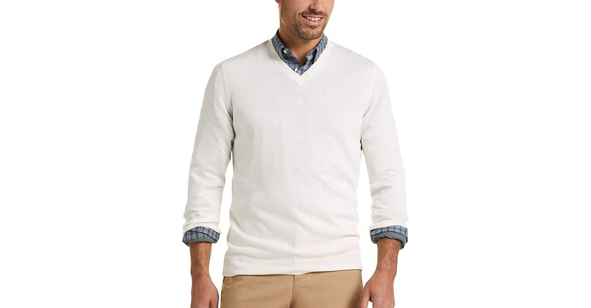 Joseph Abboud Ivory V-Neck Merino Wool Sweater - Men's Sale | Men's  Wearhouse