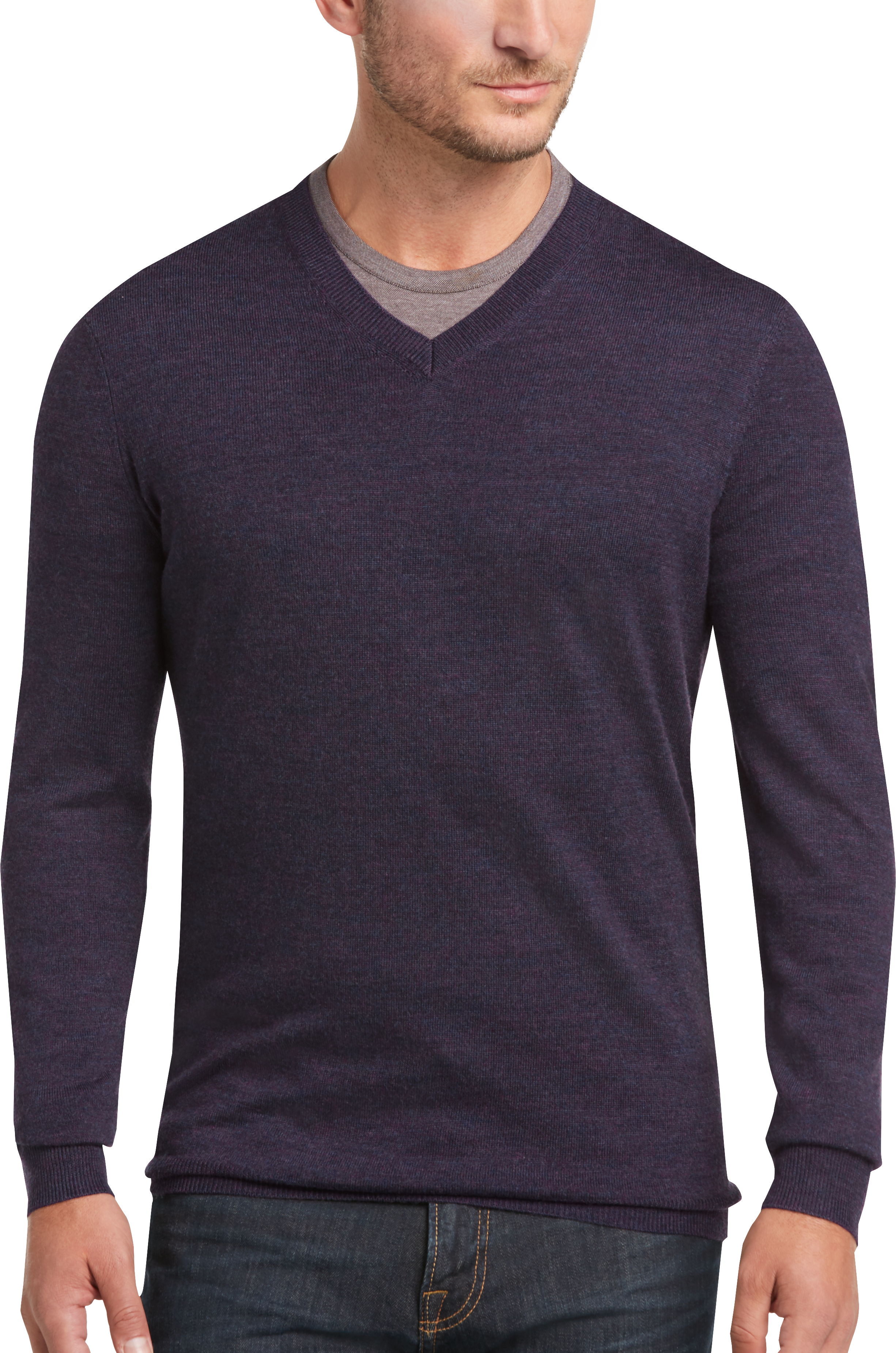 Joseph Abboud Purple Modern Fit V-Neck Merino Wool Sweater - Men's Sale ...