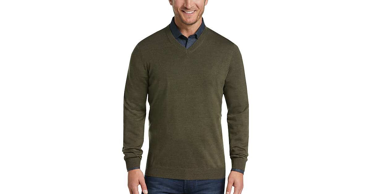 Joseph Abboud Olive V-Neck Merino Wool Sweater - Men's Sale | Men's ...