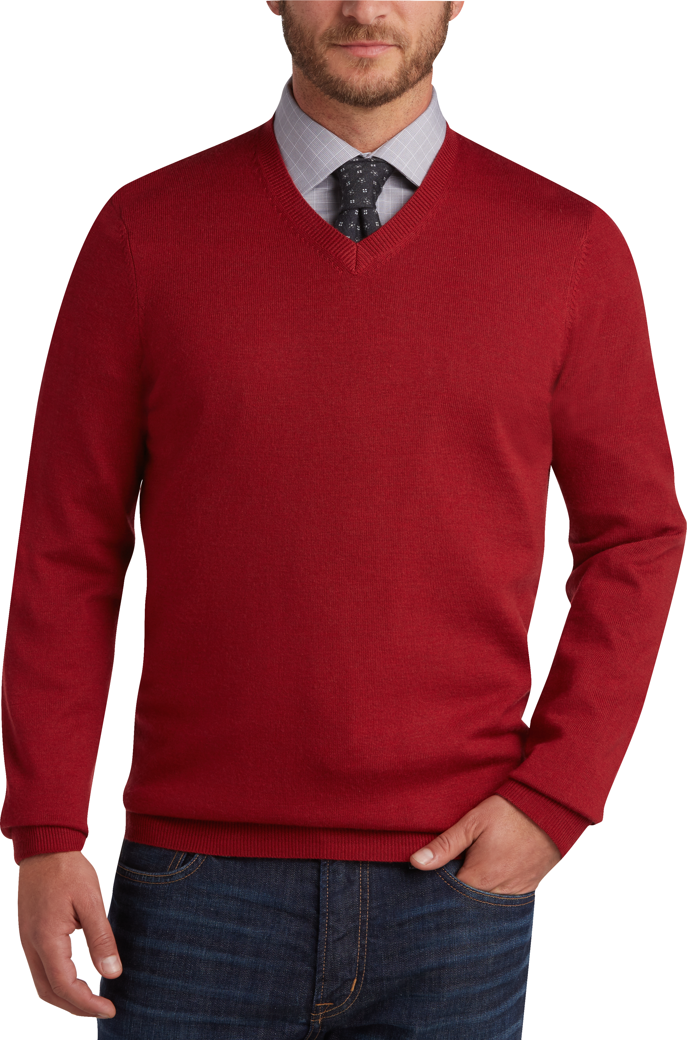 Joseph Abboud Red Apple V-Neck Merino Wool Sweater - Men's Sale | Men's ...