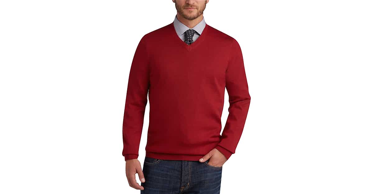 Joseph Abboud Red Apple V-Neck Merino Wool Sweater - Men's Sale | Men's ...
