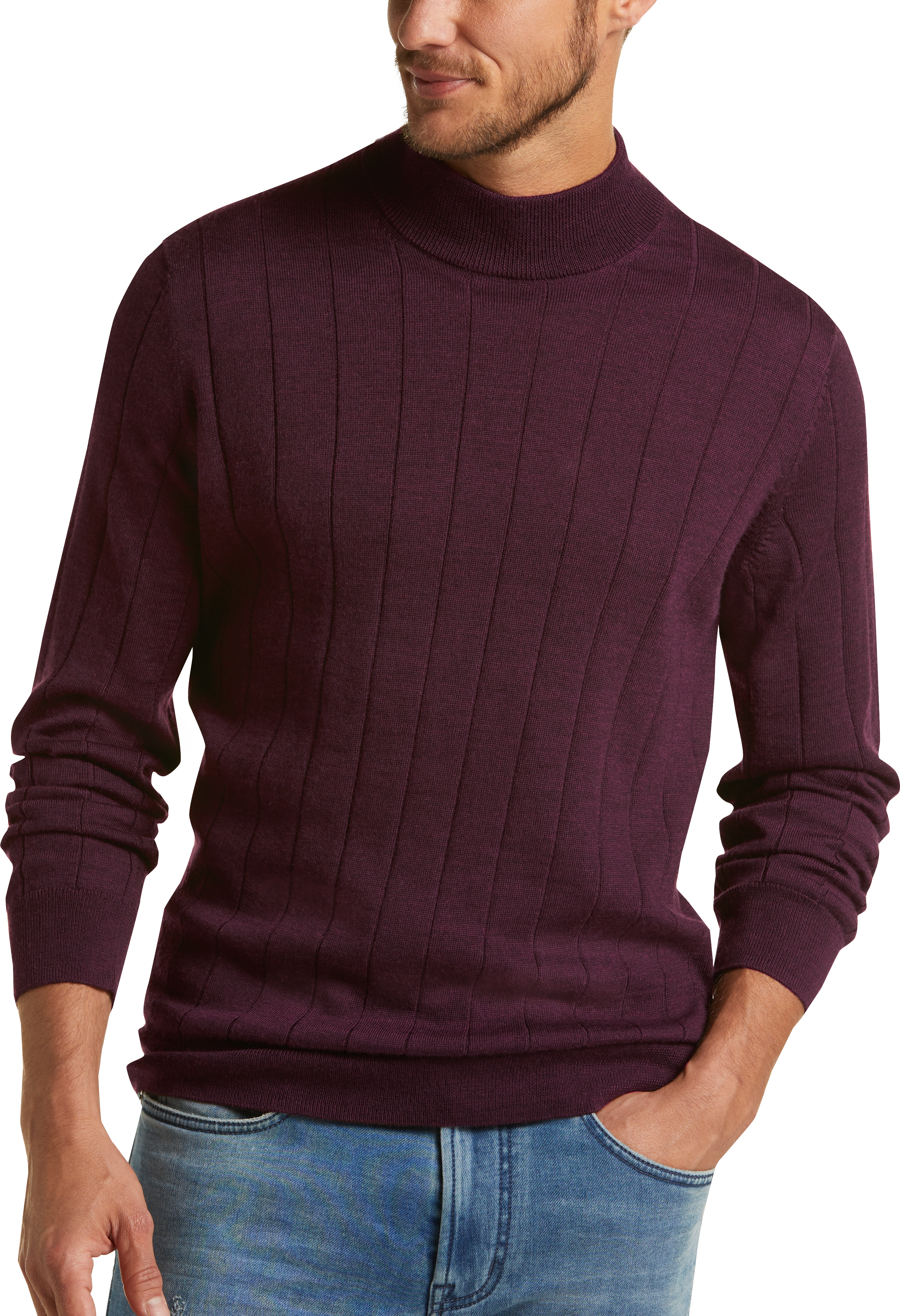 Joseph Abboud Heathered Wine 37.5® Modern Fit Mock Neck Sweater - Men's ...