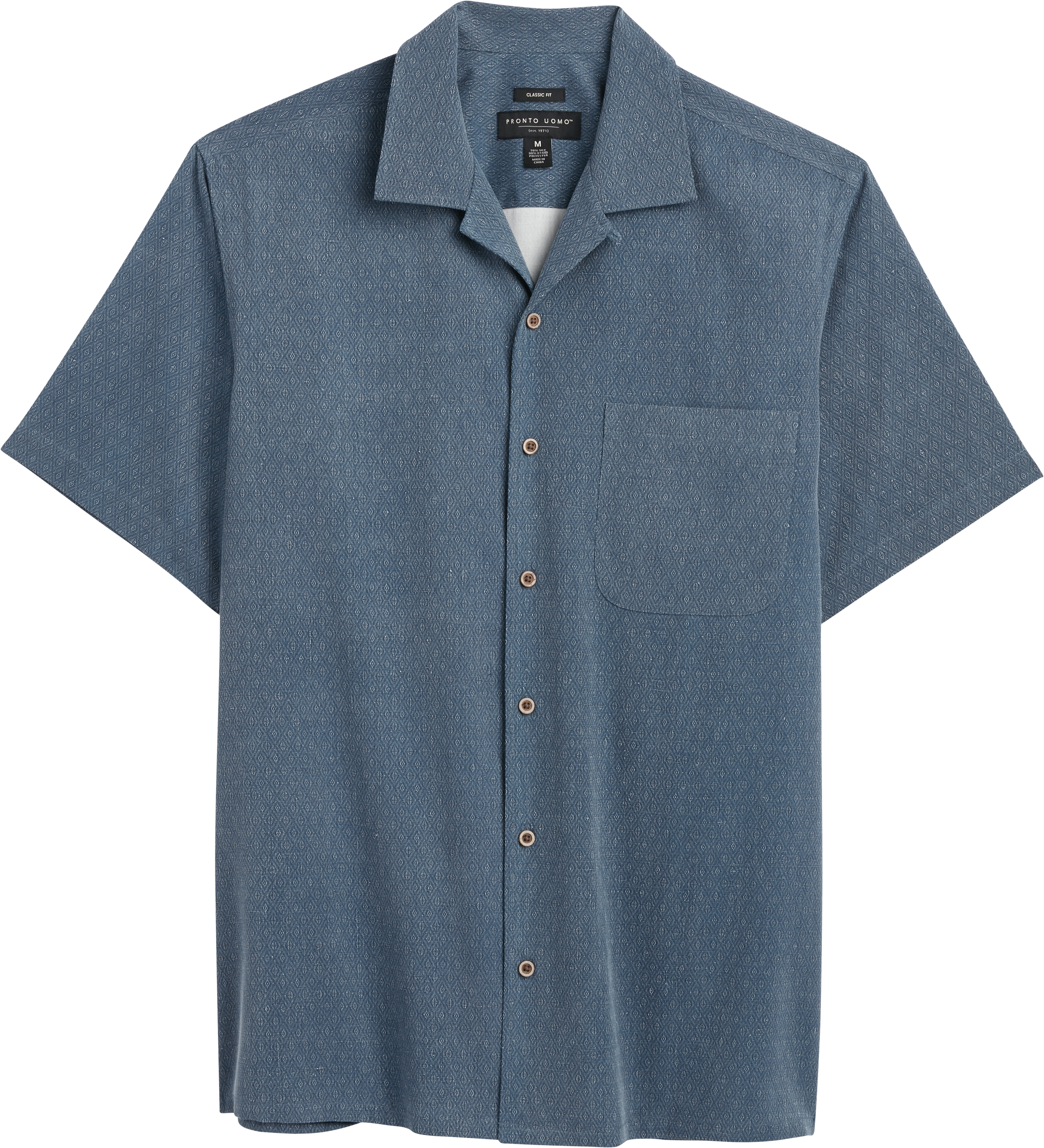 Pronto Uomo Navy Diamond Pattern Classic Fit Short Sleeve Camp Shirt ...