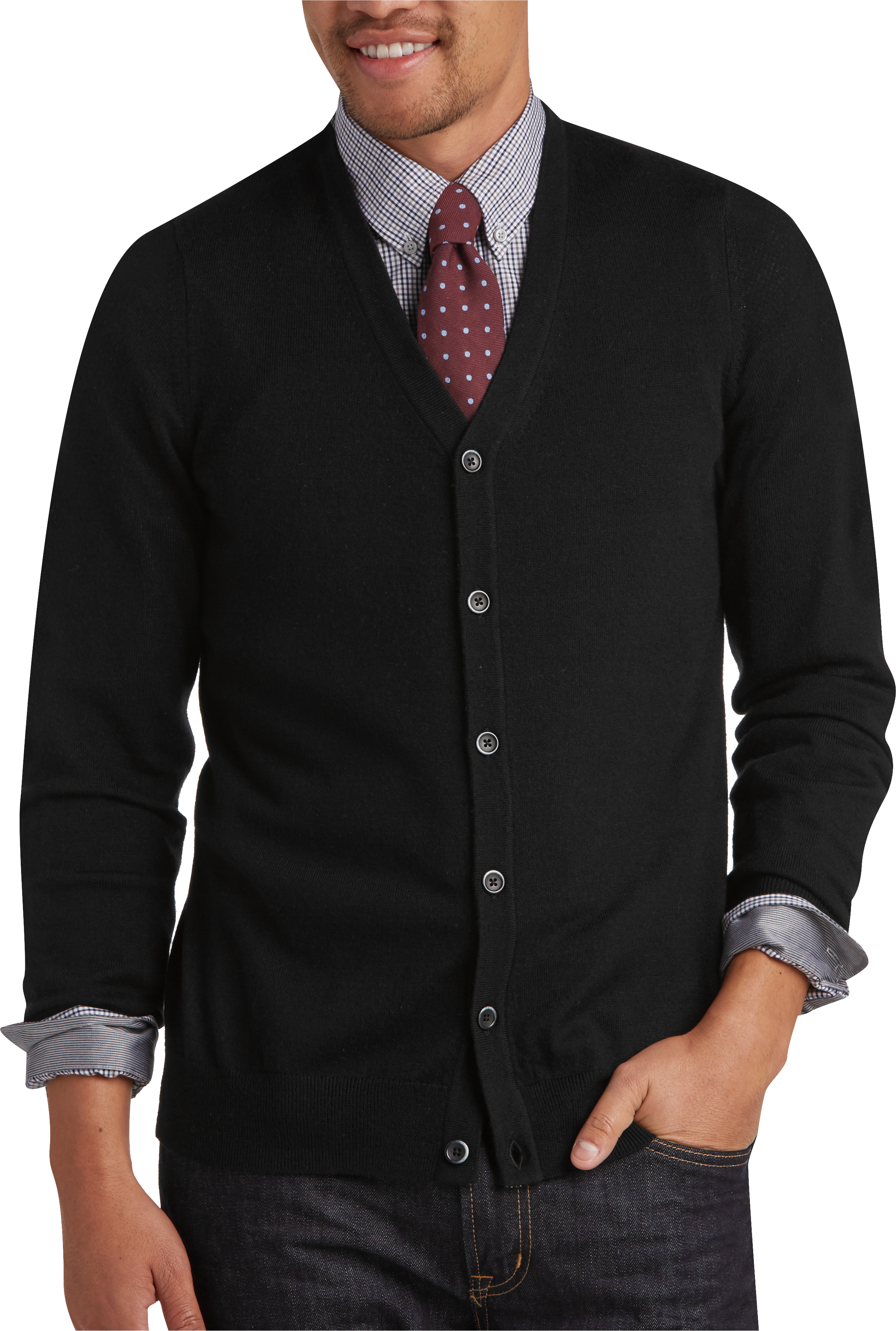 Joseph Abboud Black Merino Cardigan Sweater - Men's Sale | Men's Wearhouse