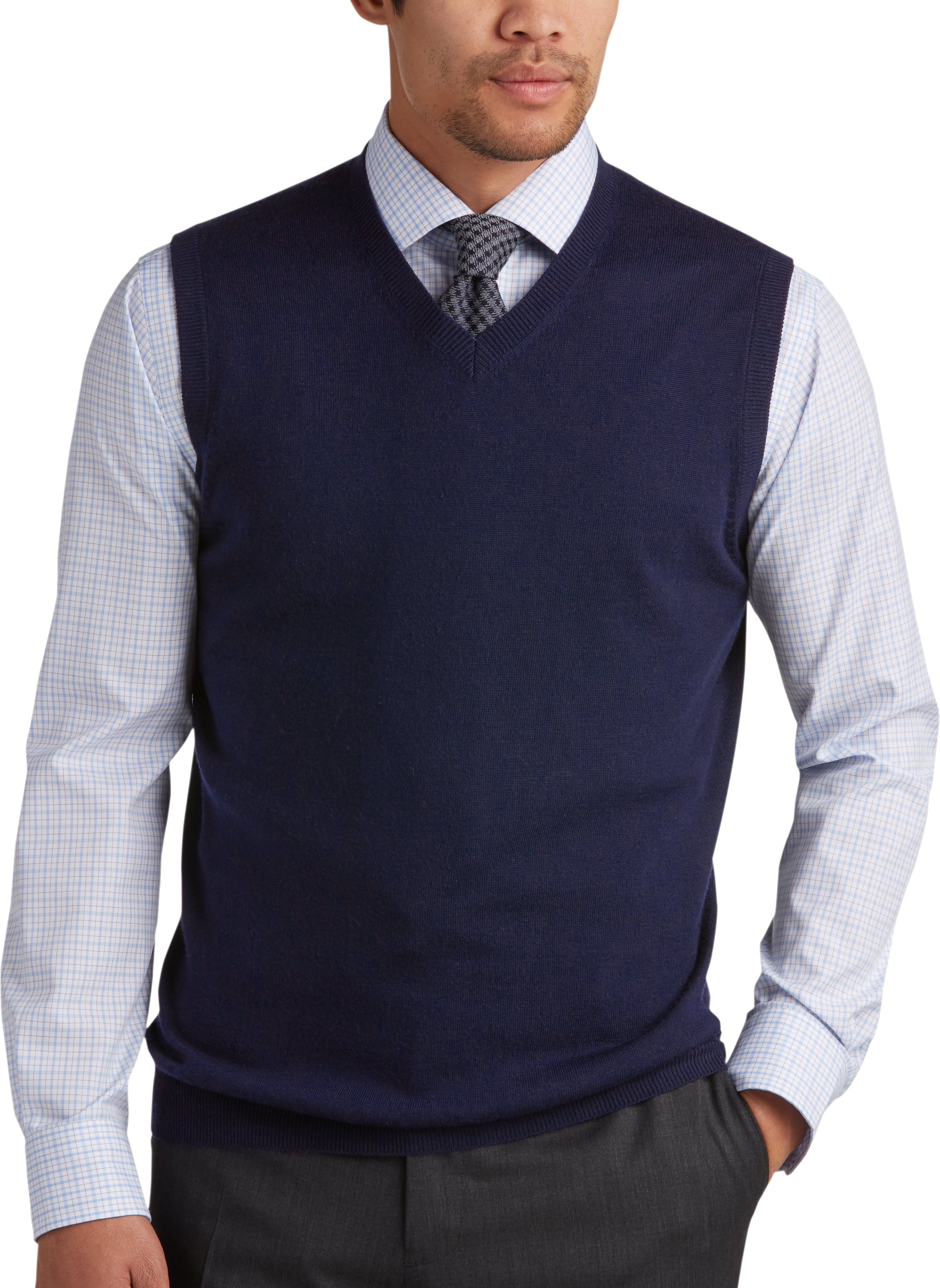 Joseph Abboud Navy V-Neck Modern Fit Sweater Vest - Men's Sale | Men's ...