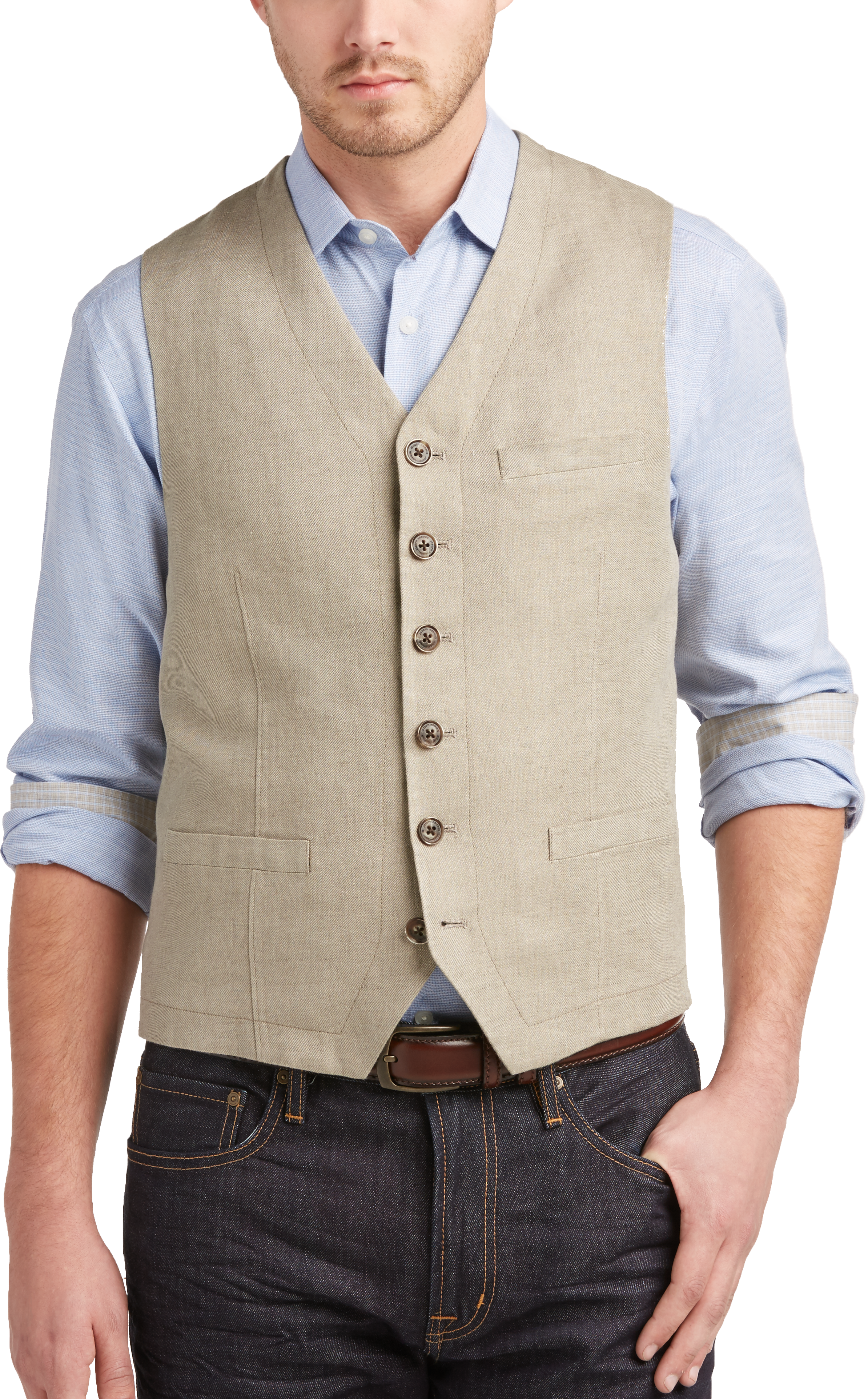 Joseph Abboud Tan Modern Fit Linen Vest - Men's Suits | Men's Wearhouse