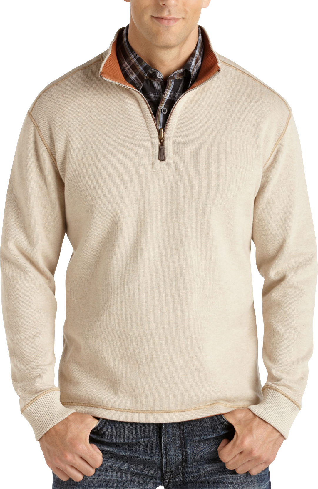 tan half zip sweater