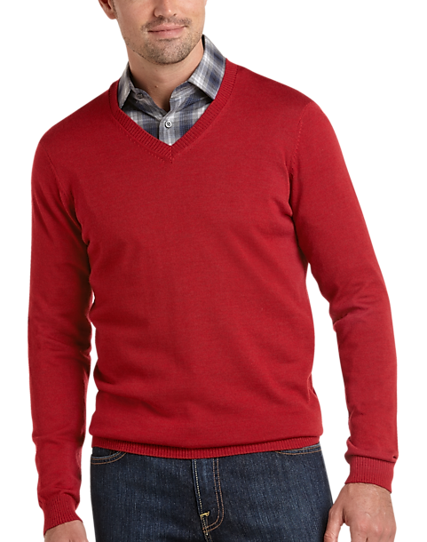 Pronto Uomo Red Heather V-Neck Merino Sweater - Men's Sale | Men's ...