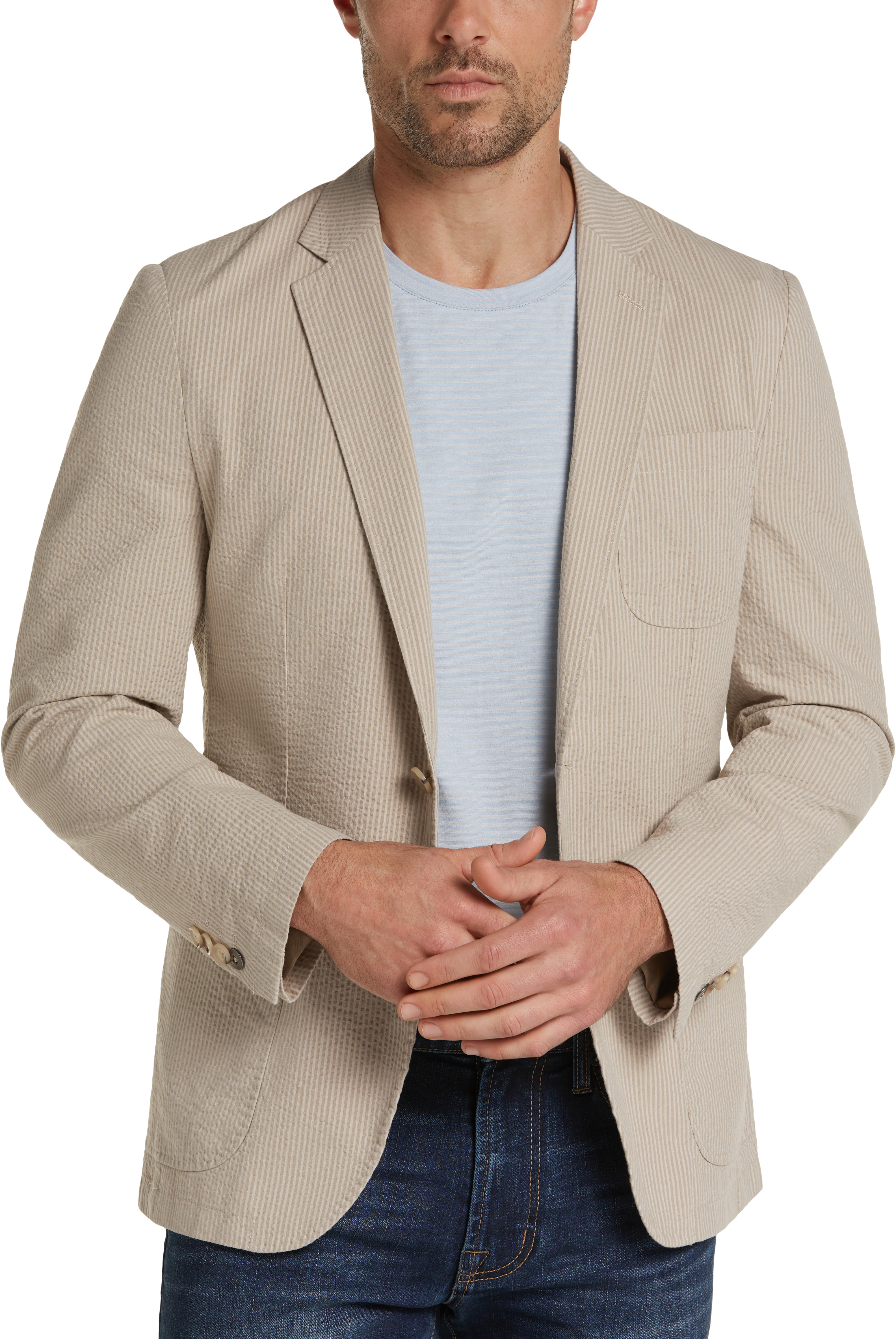 JOE Joseph Abboud Tan Seersucker Slim Fit Casual Coat - Men's Sale ...