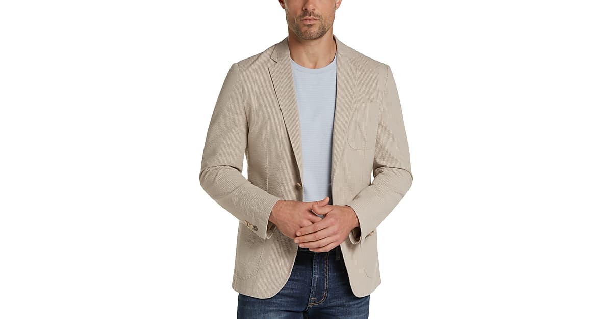 JOE Joseph Abboud Tan Seersucker Slim Fit Casual Coat Men's Sale