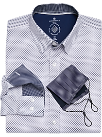 Con.Struct White & Navy Square Dot Slim Fit Sport Shirt with Mask