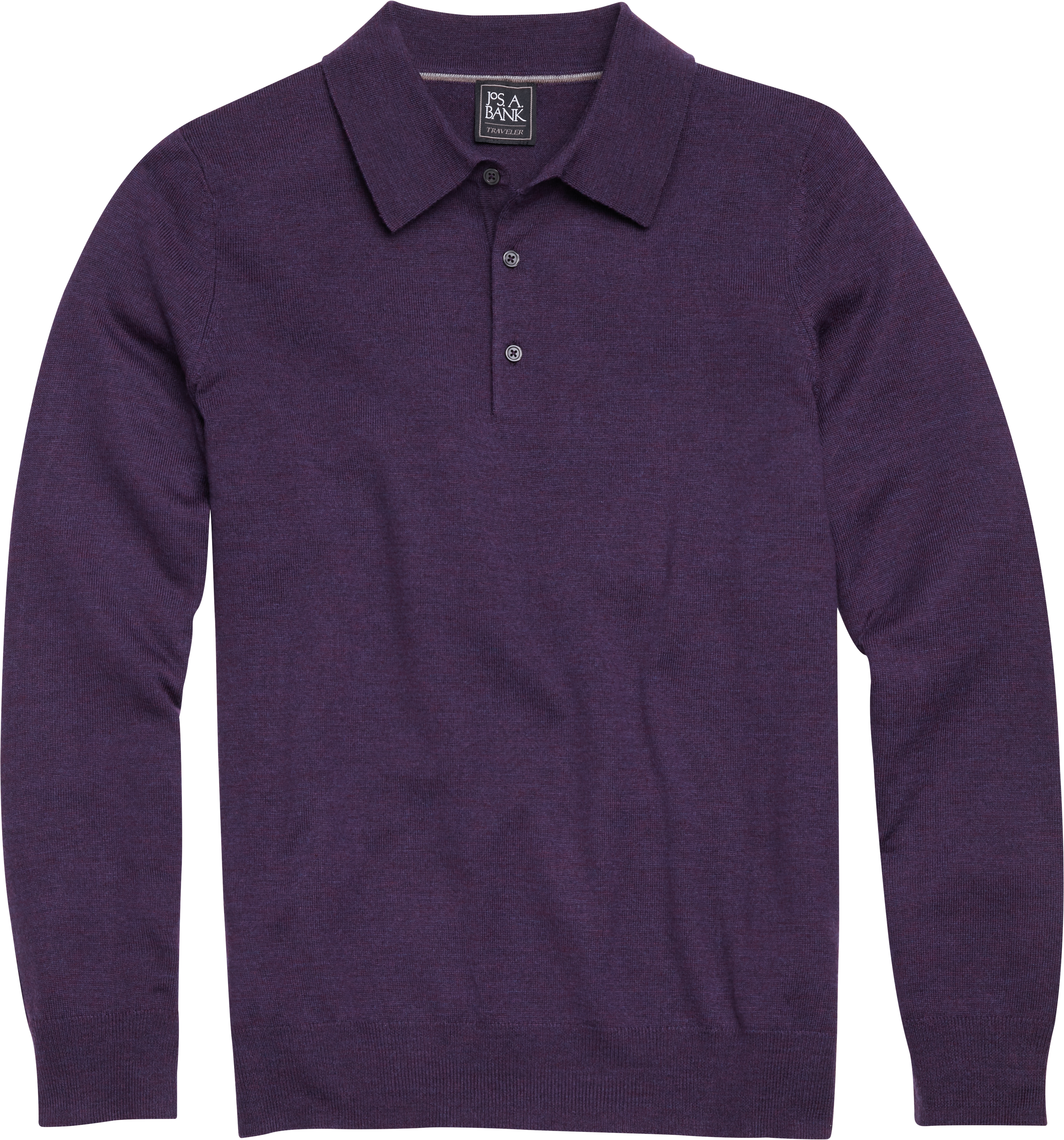 Jos A Bank Traveler Plum Modern Fit Merino Wool Long Sleeve Polo Sweater Mens Shirts Men 6004