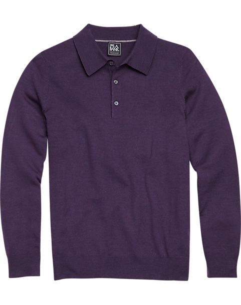 Jos. A. Bank Traveler Plum Modern Fit Merino Long Sleeve Polo Sweater
