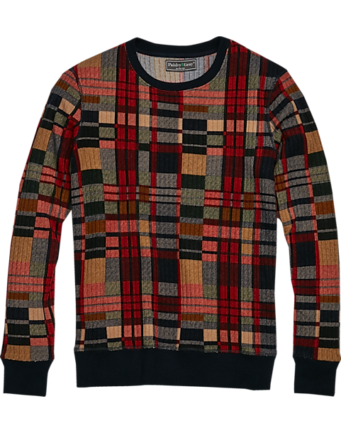 Paisley & Gray Slim Fit Crew Neck Sweater, Red & Gray Plaid - Men's ...