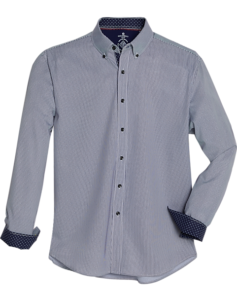 Con.Struct Slim Fit Sport Shirt (Navy & White Stripe Dot)