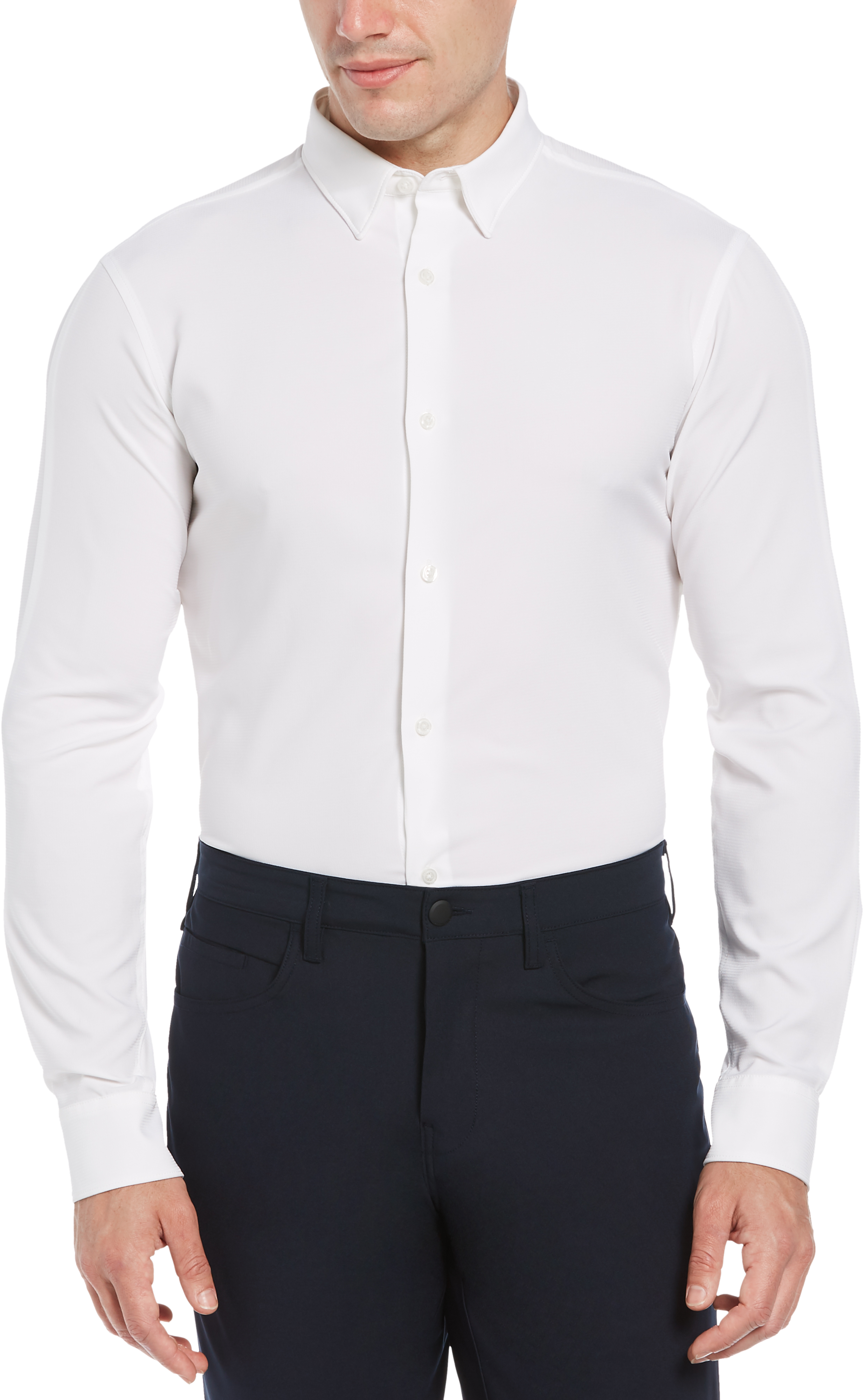 Perry Ellis Motion Slim Fit Knit Shirt, White Crosshatch - Men's Sale ...