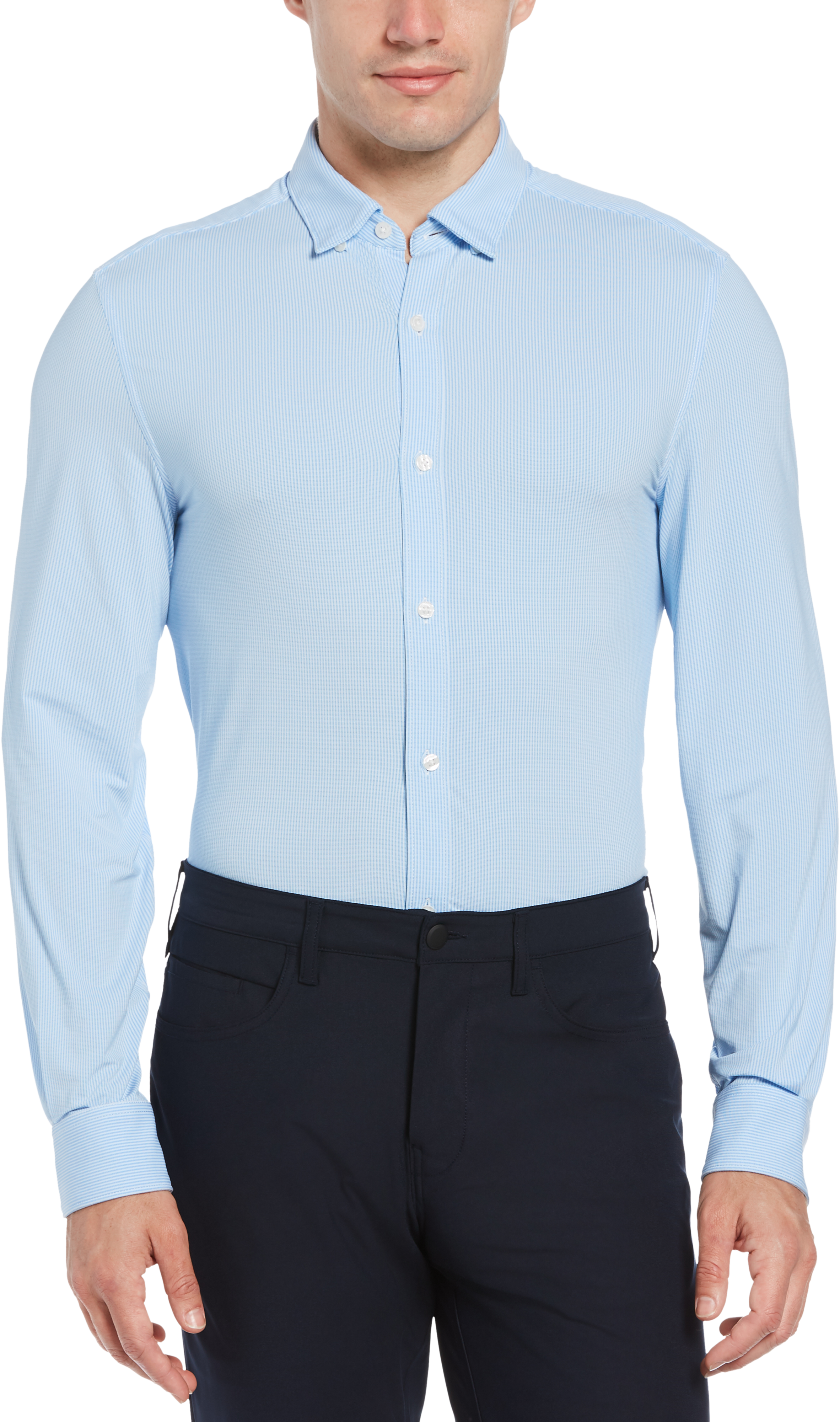 Perry Ellis Motion Slim Fit Dobby Quick Dry Shirt, Light Blue Geometric ...