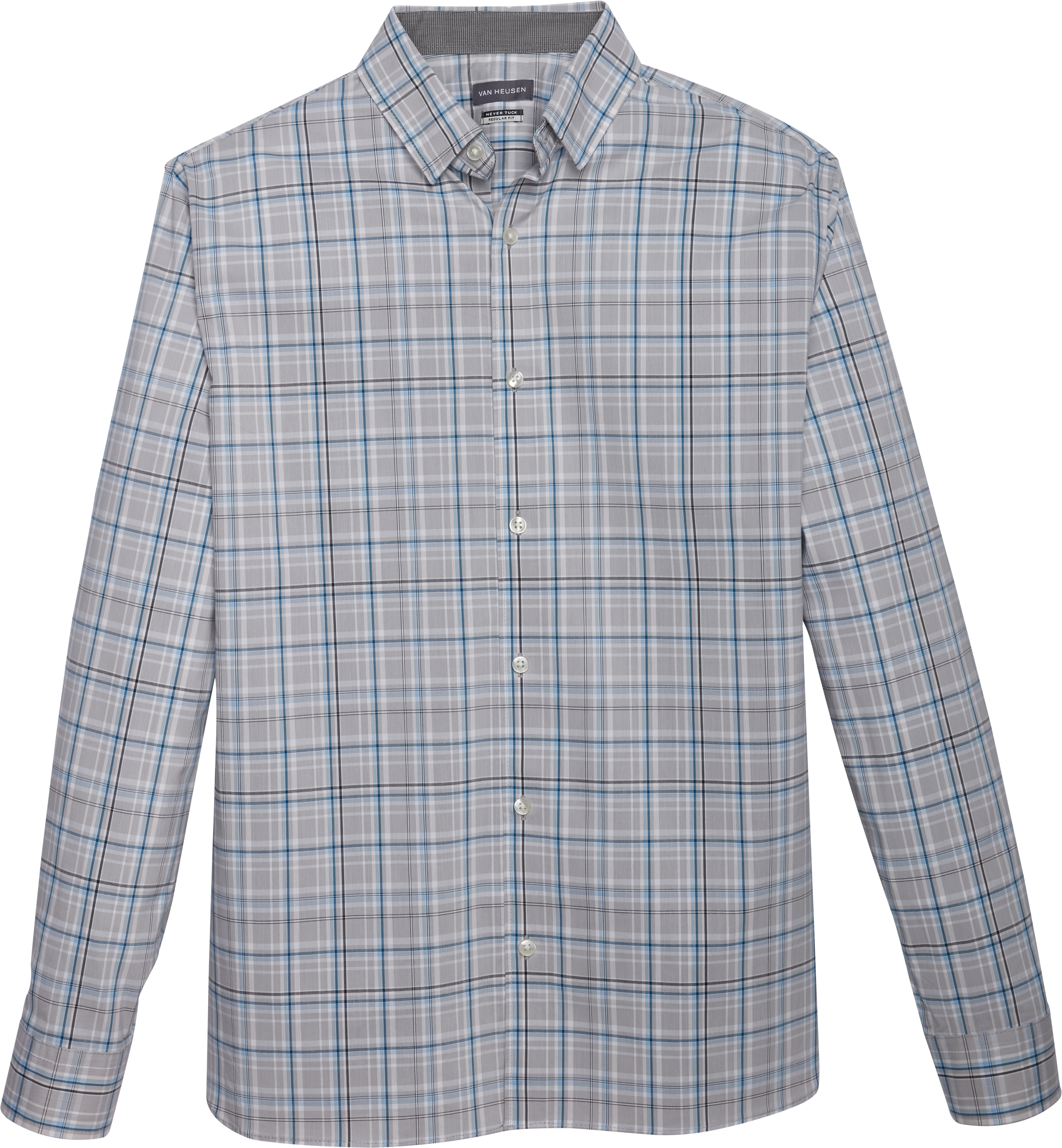 Van Heusen Never Tuck Classic Fit Sport Shirt, Charcoal & Blue Plaid ...