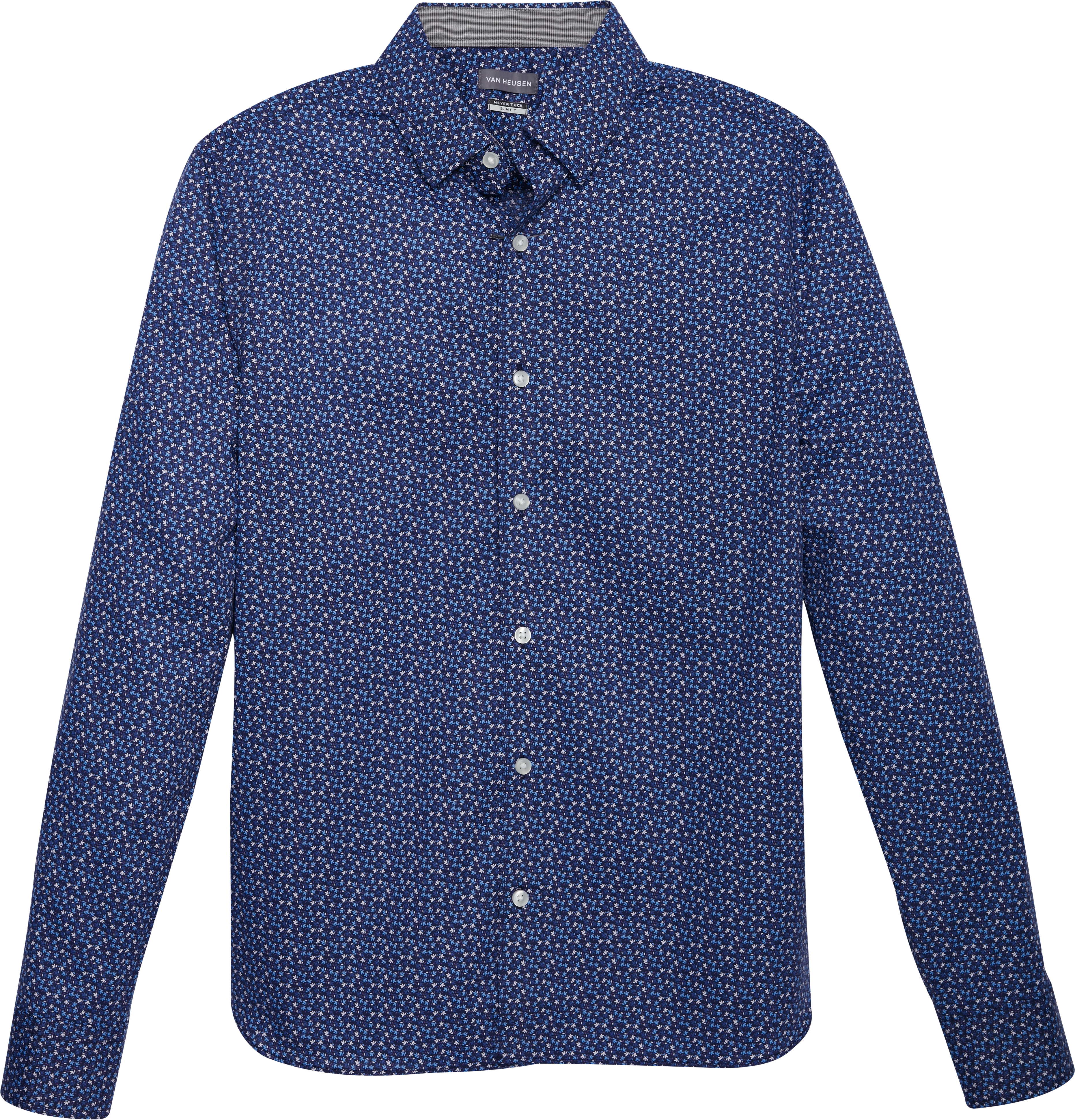 Van Heusen Never Tuck Slim Fit Sport Shirt, Navy & Blue Floral - Men's ...