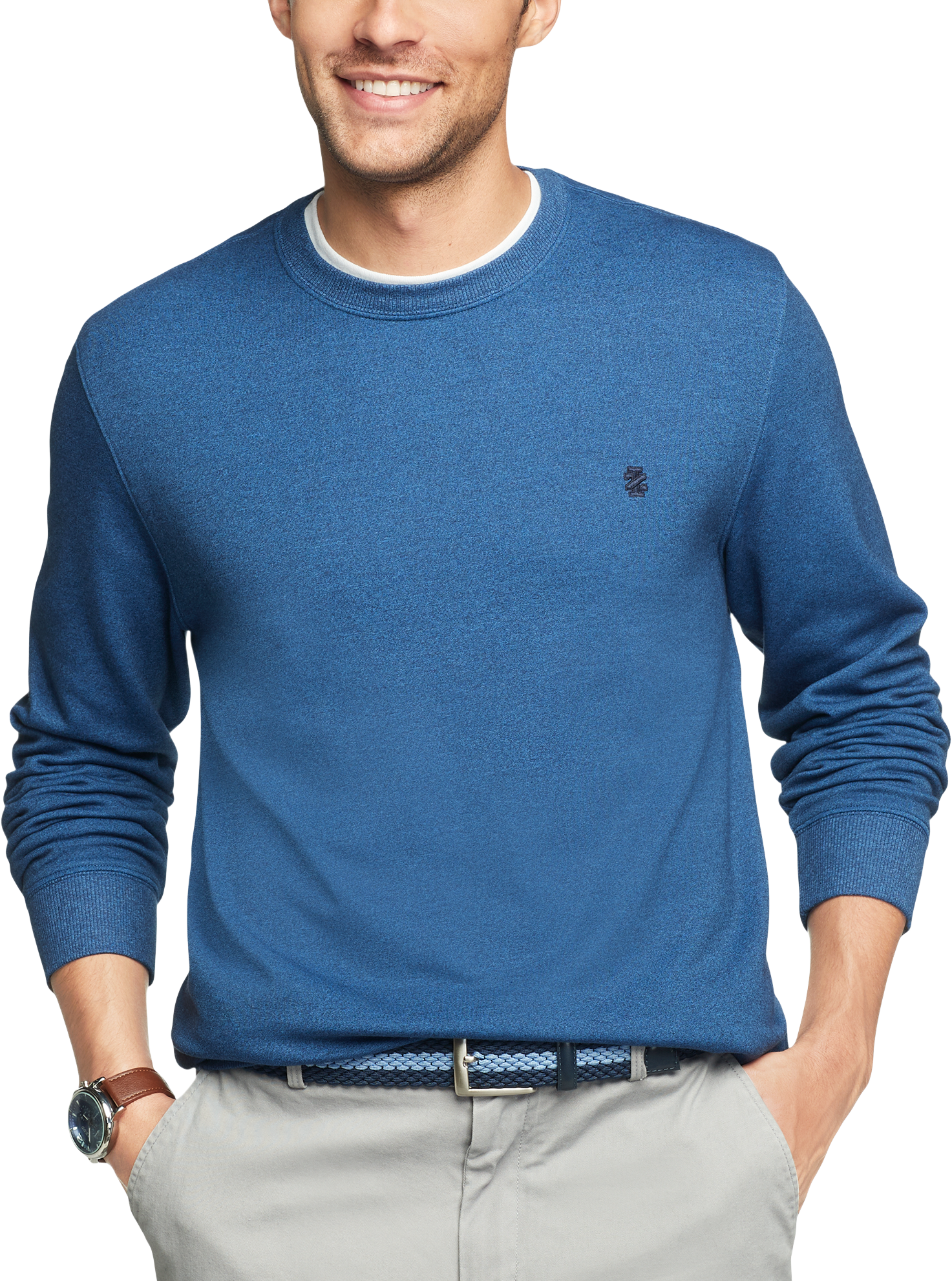 IZOD Classic Fit Crew Neck Fleece, Blue - Men's Sweaters | Men's Wearhouse