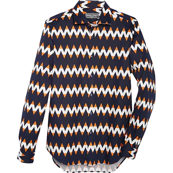 90s Outfits for Guys | Trendy, Party, Cool, Casaul Paisley  Gray Mens Sport Shirt Navy  Orange Zigzag Stripe - Size Medium $39.99 AT vintagedancer.com