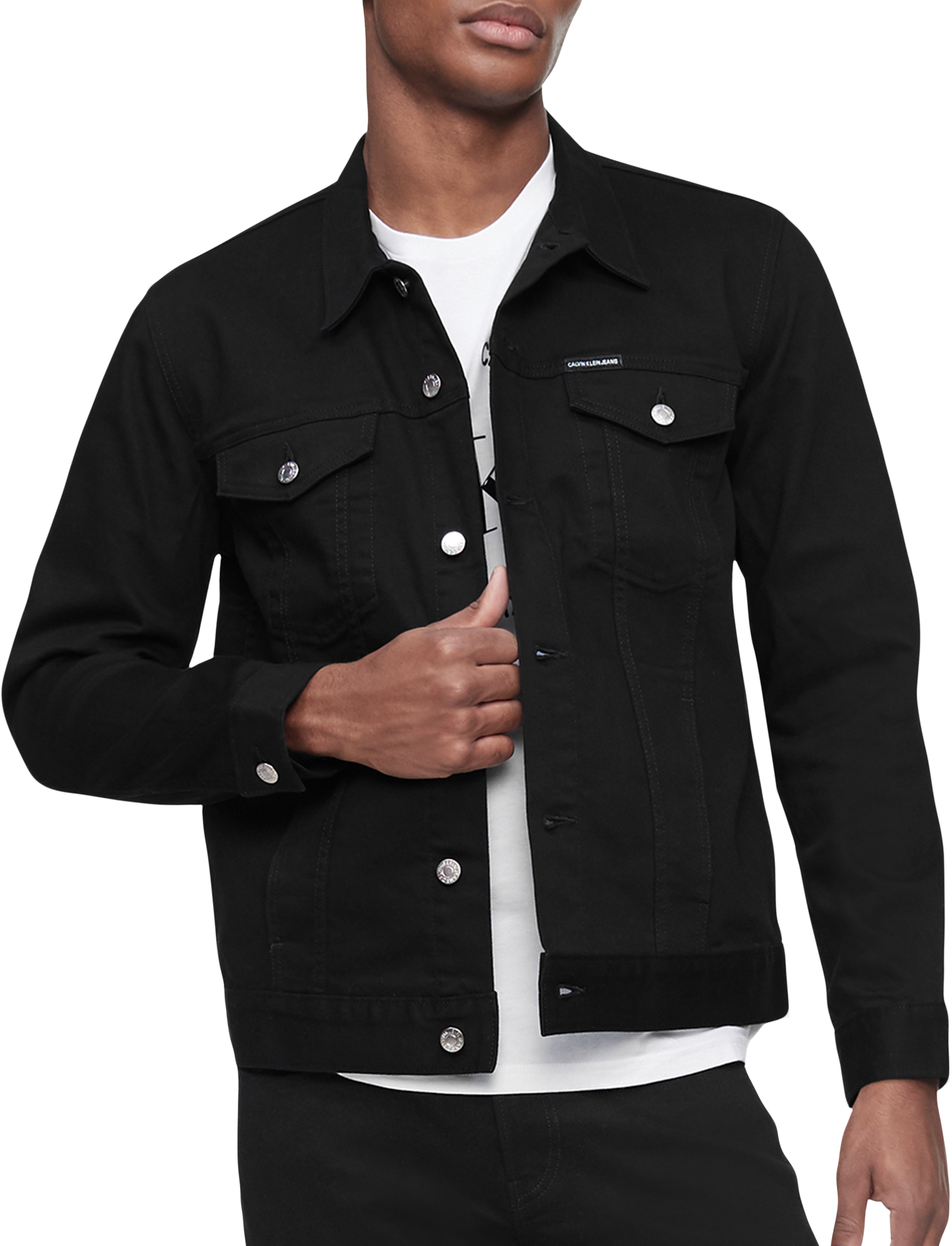 Calvin Klein Modern Fit Essential Trucker Jacket, Black - Men's Sale | Men's  Wearhouse