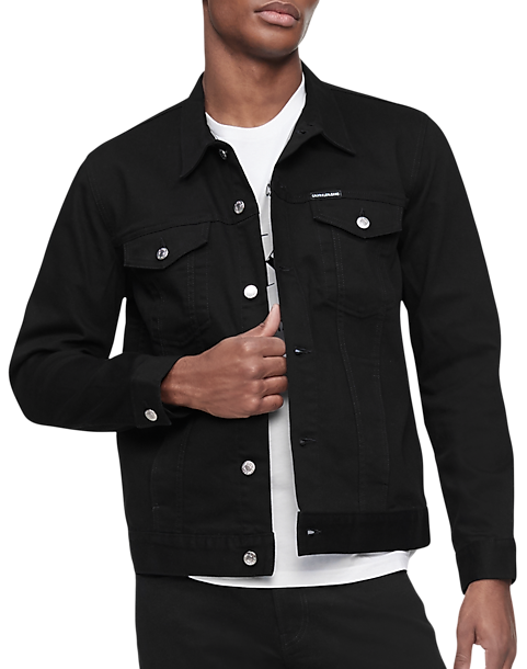 Calvin Klein Modern Fit Essential Trucker Jacket, Black - Men's Sale |  Men's Wearhouse