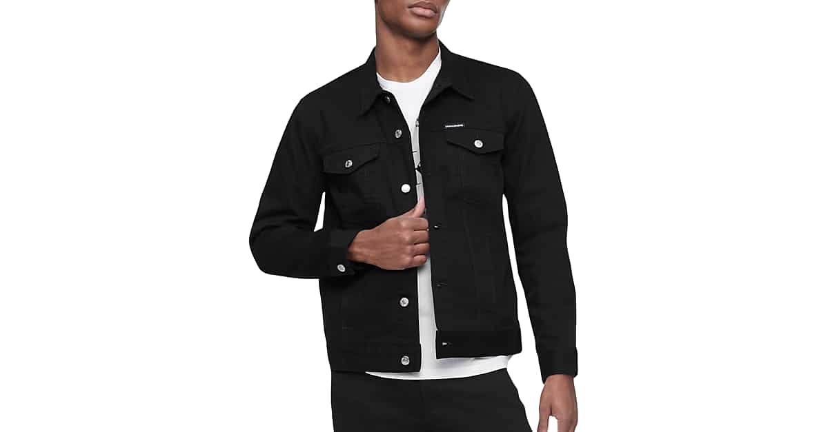 Calvin Klein Modern Fit Essential Trucker Jacket, Black - Men's Sale | Men's Wearhouse