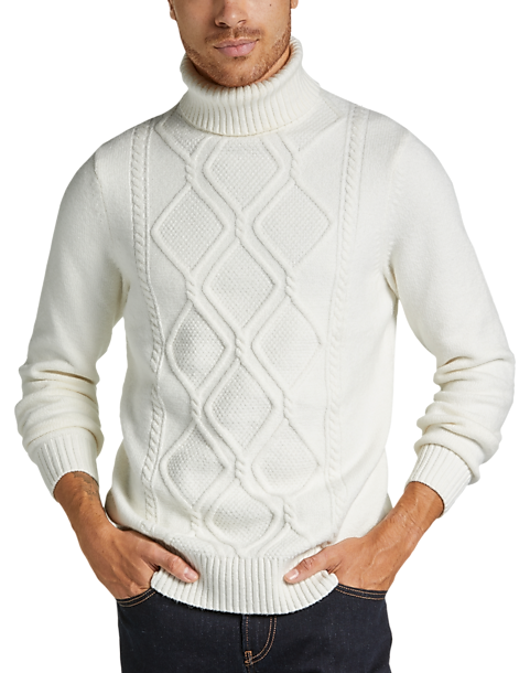 Joseph Abboud Modern Fit Cable Knit Sweater, Ivory - Men's Sale | Men's ...