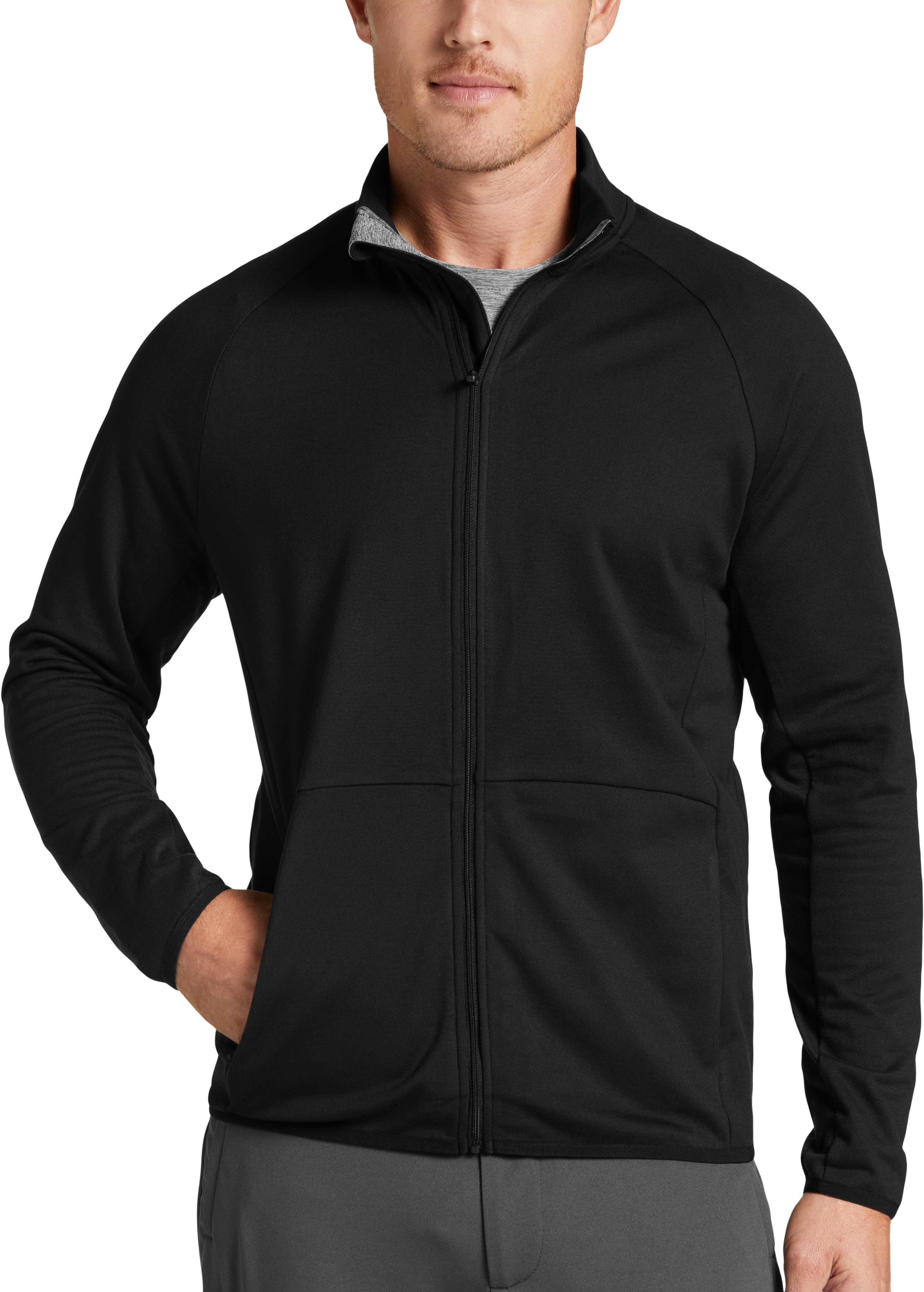 Msx By Michael Strahan Modern Fit Full Zip Fleece Jacket Black Mens Sweaters Mens Wearhouse 