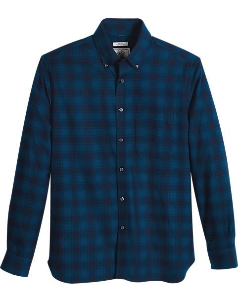 Jos. A. Bank Mens 100% Cotton Button-Down Collar Tailored Fit Sport Shirt (Size: XL in Blue Plaid)