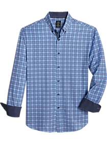 Michael Strahan 4-Way Stretch Slim Fit Sport Shirt, Blue and Purple Check