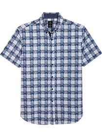 Michael Strahan Four-Way Stretch Short Sleeve Sport Shirt, White Floral Gingham