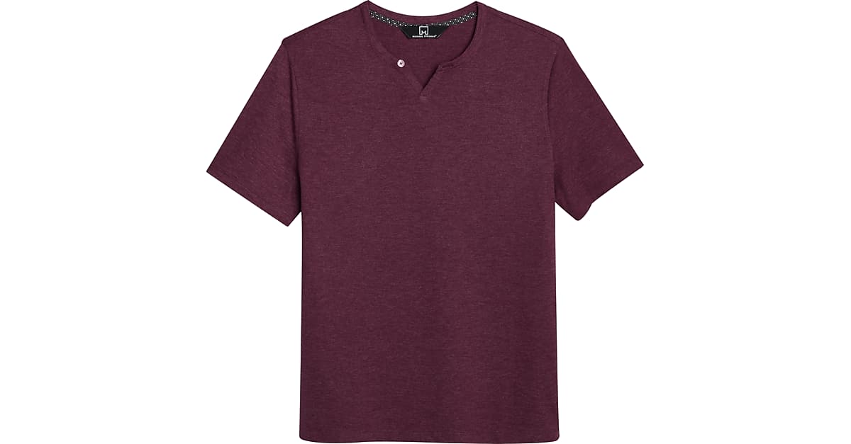 Michael Strahan Modern Fit Split V Neck T Shirt Heathered Burgundy Mens Sale Mens Wearhouse 