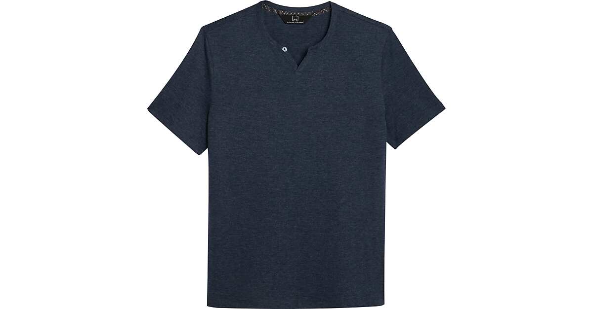 Michael Strahan Modern Fit Split V Neck T Shirt Heathered Blue Mens Sale Mens Wearhouse 