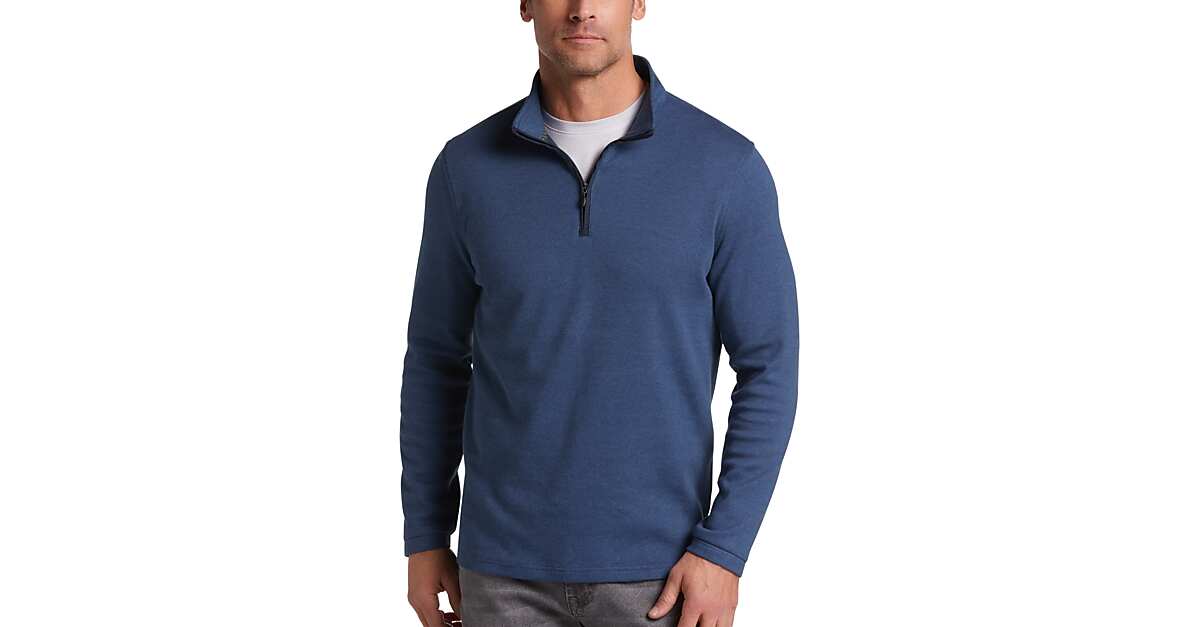 Michael Strahan Modern Fit 14 Zip Pullover Navy Birdseye Mens Sale Mens Wearhouse 