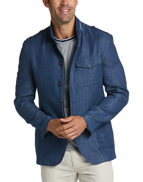 Joseph Abboud Modern Fit Linen Military Jacket, Navy - Men's Sale | Men's  Wearhouse