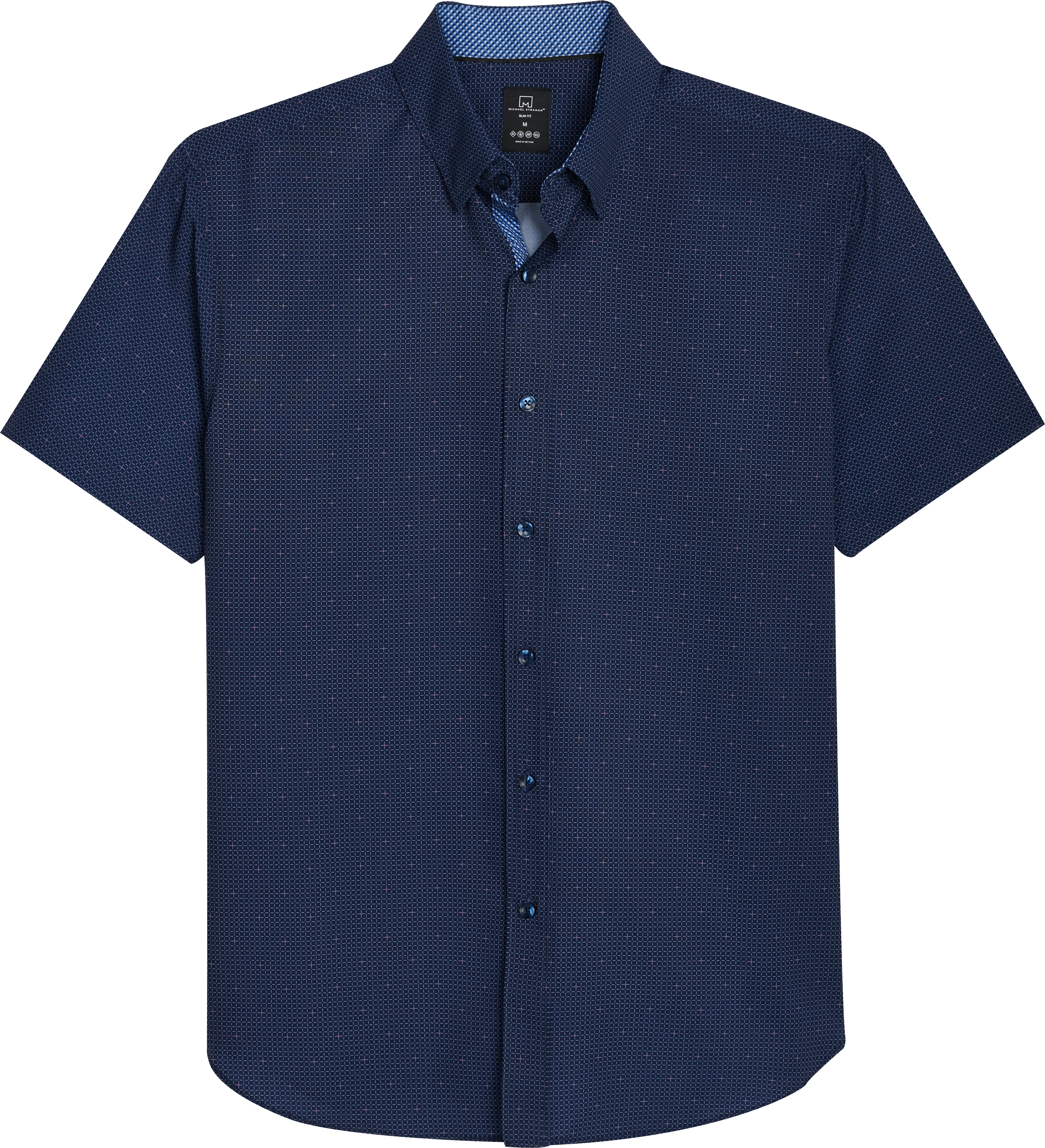 Michael Strahan Slim Fit Short Sleeve Sport Shirt, Navy Grid - Men's ...