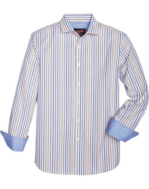 Egara Mens Comfortable Flattering Slim Fit Sport Shirt (Size: L in Blue Multi Stripe)