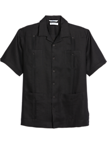 Mens - Cubavera Modern Fit Short Sleeve Linen Guayabera Shirt, Black - Men's Wearhouse