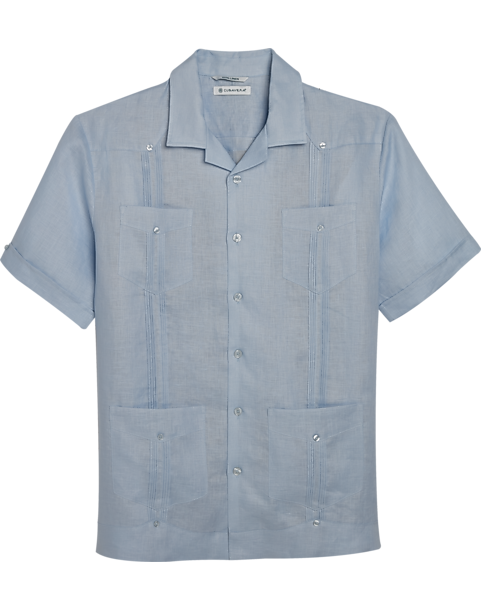 Cubavera Modern Fit Short Sleeve Linen Guayabera Shirt, Light Blue